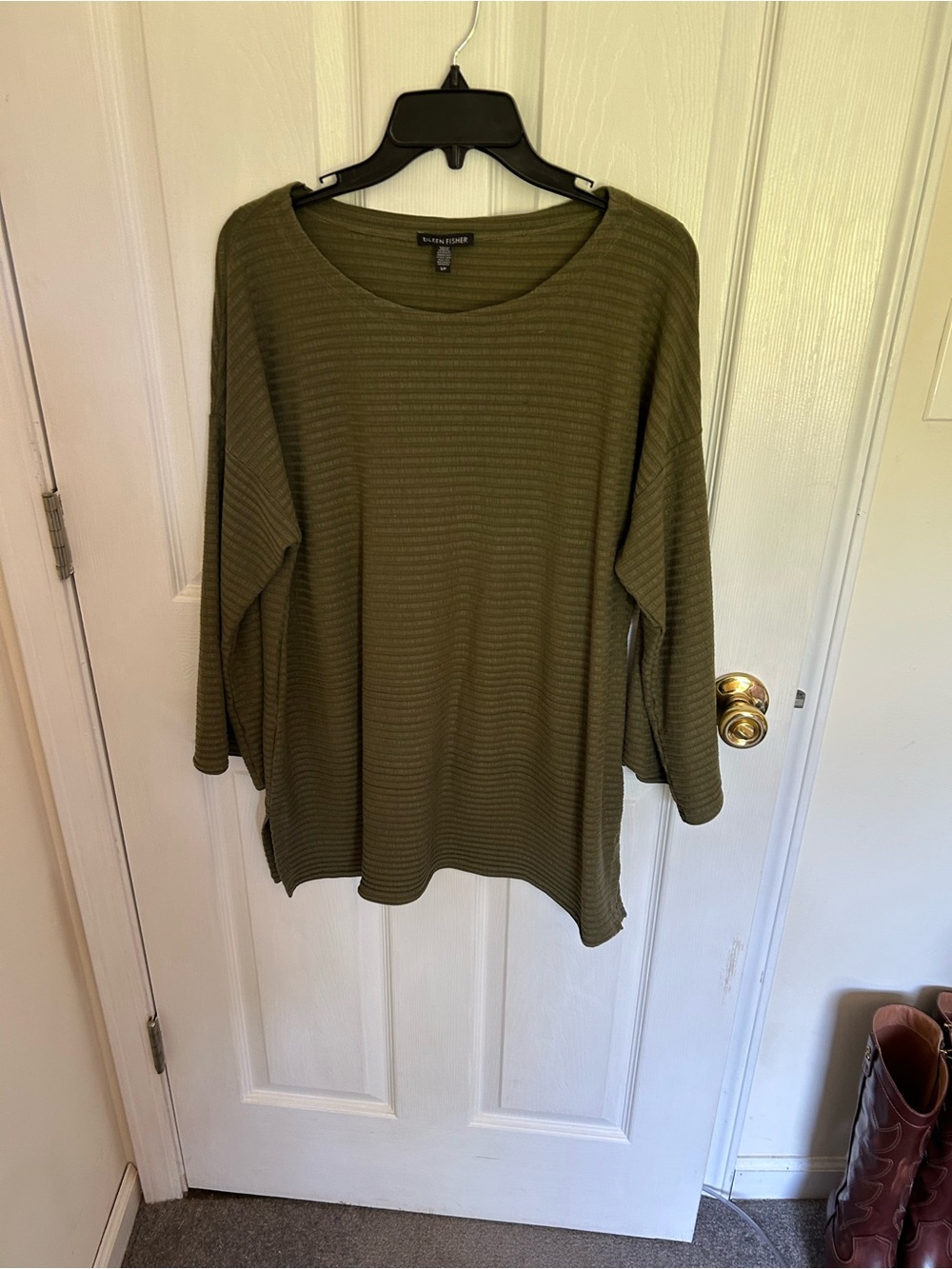 Eileen Fisher Olive Ribbed Long Sleeve Top